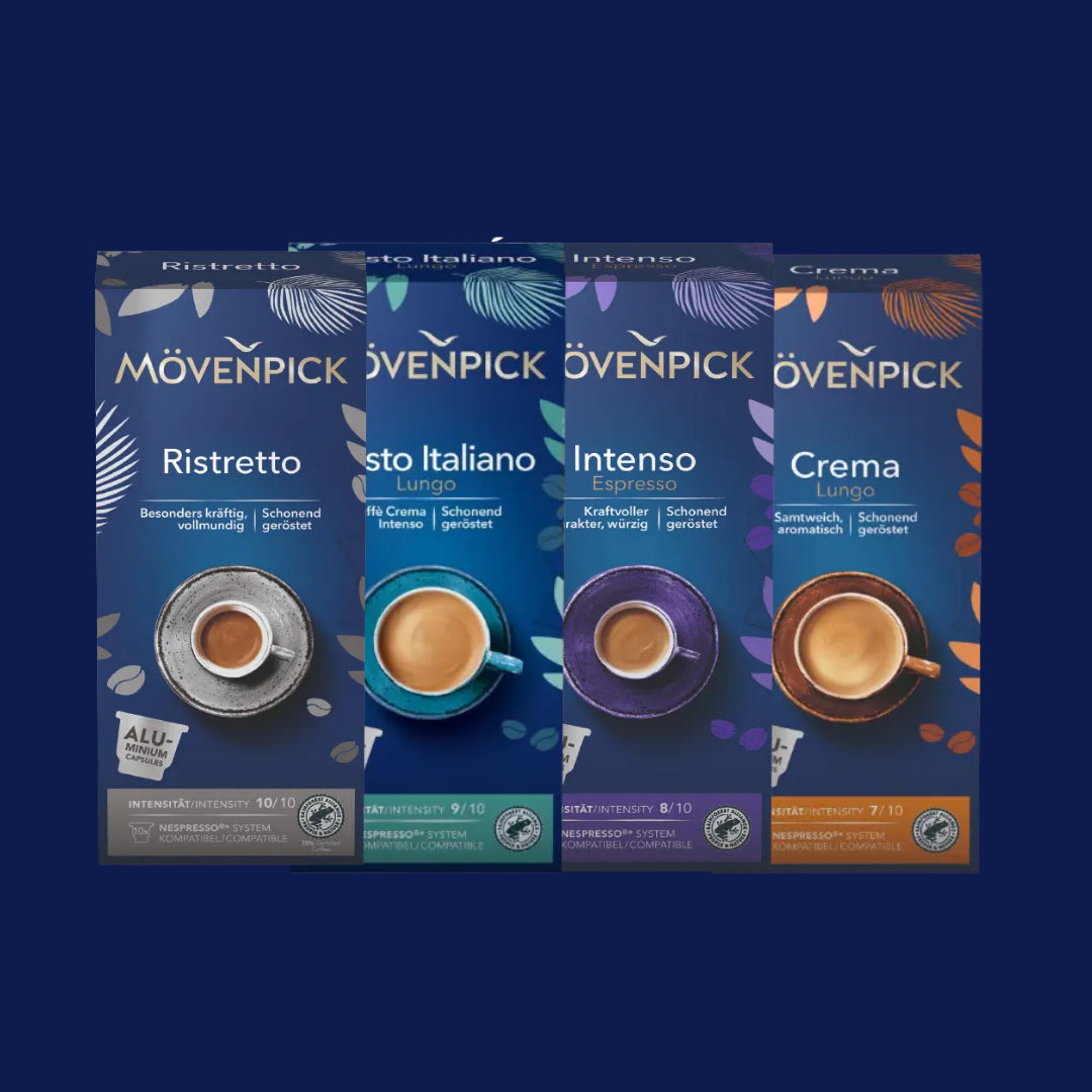 Movenpick Variety Collection ( Ristretto 10 - Gusto 9 - Intenso 8 - Crema 7 ) Nespresso Compatible Aluminum capsules, 4 packs