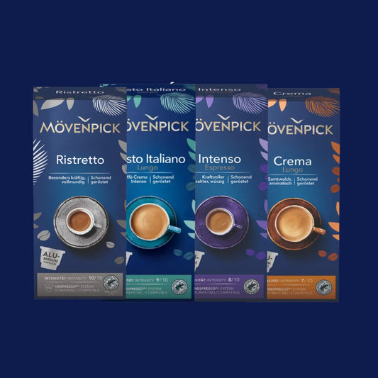 Movenpick Variety Collection ( Ristretto 10 - Gusto 9 - Intenso 8 - Crema 7 ) Nespresso Compatible Aluminum capsules, 4 packs